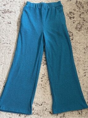 Women’s Teal Ribbed Wide-Leg Pants